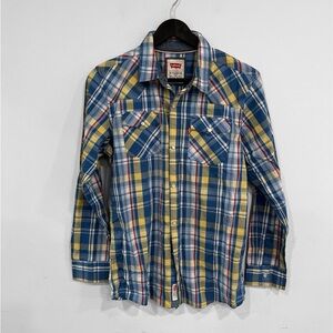 Levi's Blue and Yellow Plaid Button Down Shirt